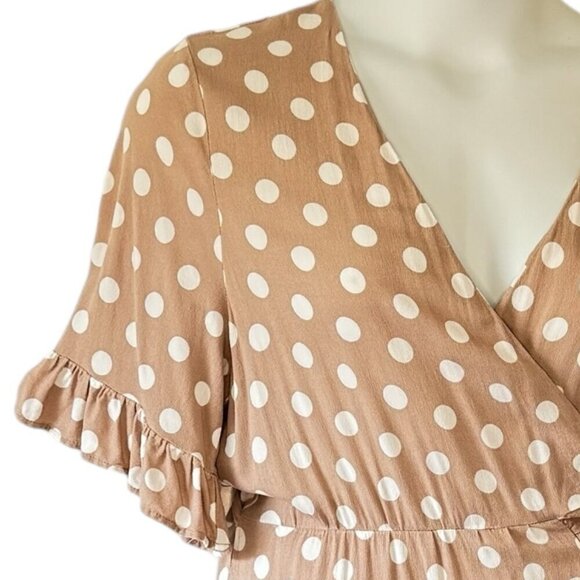 The Shanty Corporation Wrap Dress Dusty Rose with White Polka Dots Ruffles Large - Picture 2 of 7